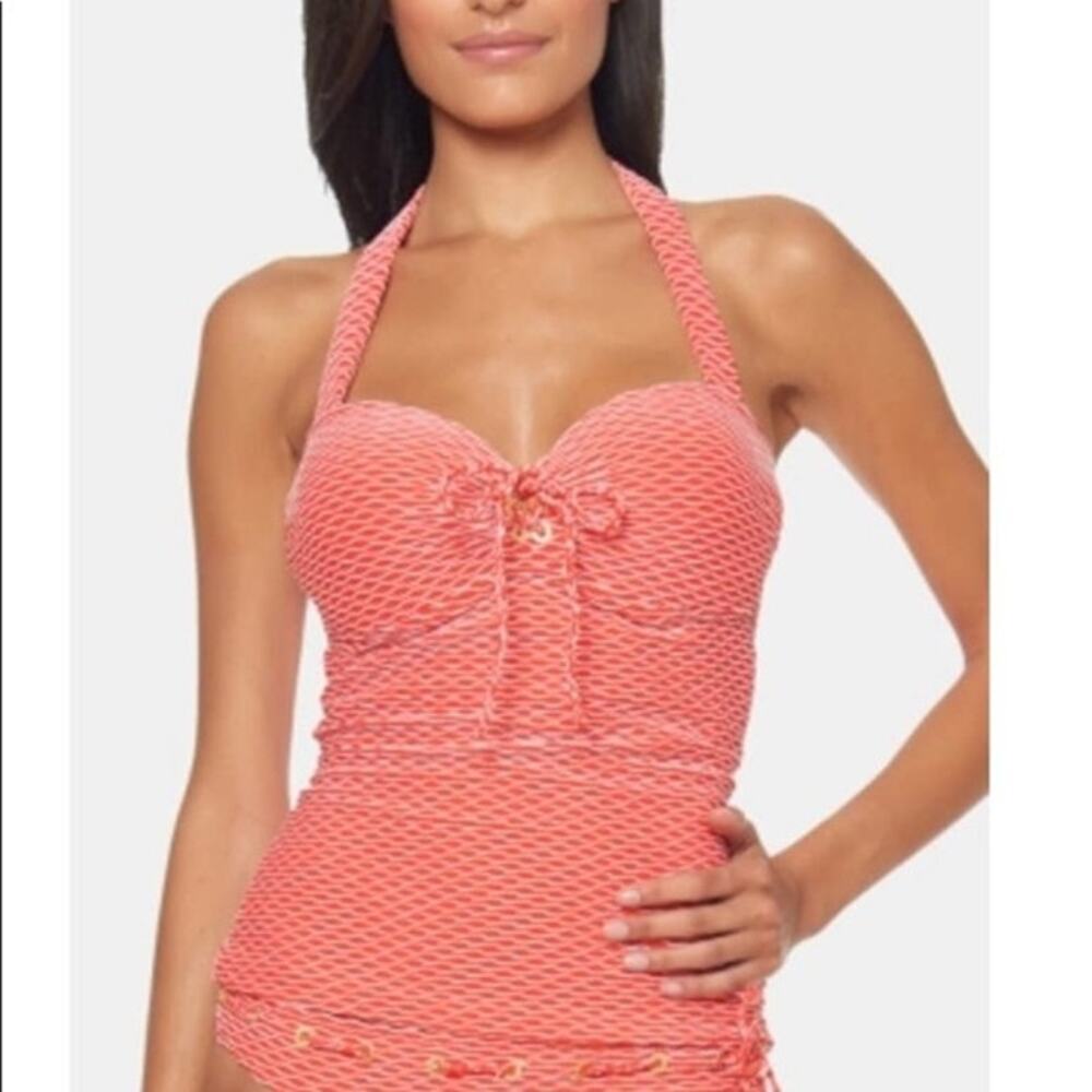 NEW Jessica‎ Simpson Twiggy Stripe Textured Underwire Halter Tankini Top Small